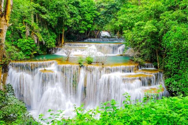 Huay Mae Khamin Waterfall in Kanchanaburi Thailand