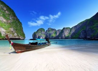 Maya Bay (Phi Phi Island) clear water in Maya bay Phi Phi Leh island, Thailand