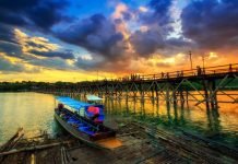 Sangkhlaburi (Mon Bridge) Mon Bridge in the sunset, Sangkhlaburi, Kanchanaburi, Thailand