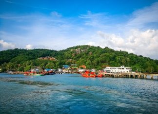 Koh Yao Yai Island Baan laem yai harbor look from boat in the sea at Koh Yao island